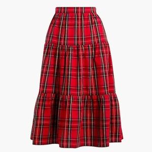 J Crew Red Tartan Plaid 3 Tiered Midi Skirt size Large with tags